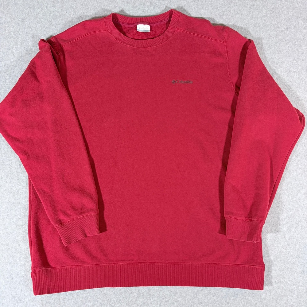 Columbia Mens XXL Red Crewneck Sweatshirt Embroidered Logo Fleece Pullover